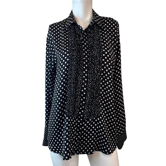 Le Superbe Black & White Forget Me Not Dot Tux Blouse sz 4 EUC Runs Large - Picture 2 of 9